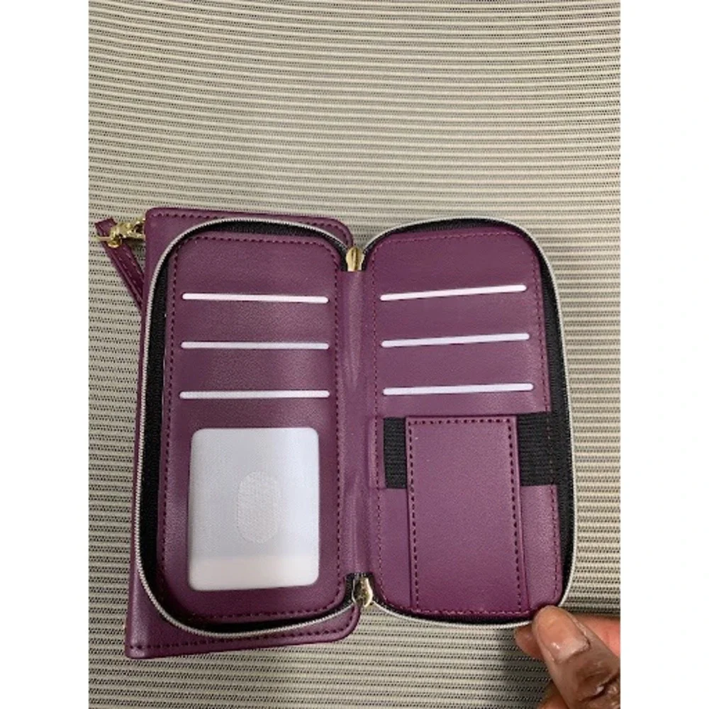 Phone Wallet Case Womens OS Purple Travel Quilted Folio Wristlet Card Holder
